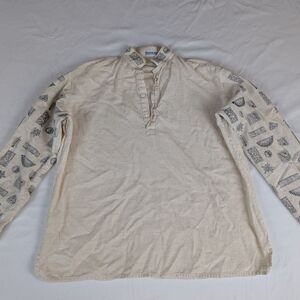 Men's Casual Cream Shirt with Embroidered Sleeves And Collar